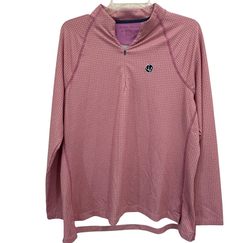 Peter Millar Womens Quarter Zip Pullover XL Pink Geometric UPF 50 Golf Preppy